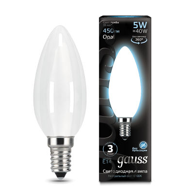Gauss Лампа Filament Свеча 5W 450lm 4100К Е14 milky LED