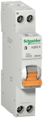 SE Домовой АД63 Дифференциальный автоматический выключатель К 32A 30мА 1П+Н 4,5кА C АС, 18 мм