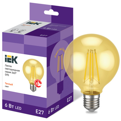 IEK Лампа LED G95 шар золото 6Вт 230В 2700К E27 серия 360°