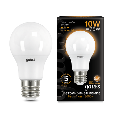 Gauss Лампа A60 10W 880lm 3000K E27 LED
