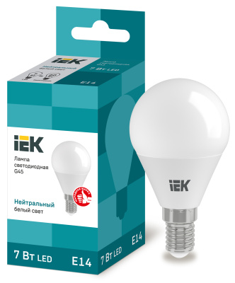 IEK Лампа светодиодная ECO G45 шар 7Вт 230В 4000К E14