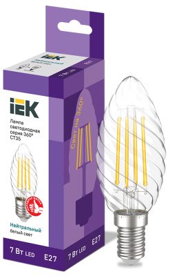 IEK Лампа LED CT35 свеча витая 7Вт 230В 4000К E27 серия 360°