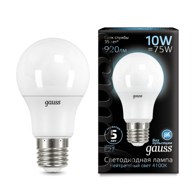 Gauss Лампа A60 10W 920lm 4100K E27 LED