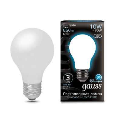 Gauss Лампа Filament А60 10W 860lm 4100К Е27 milky LED