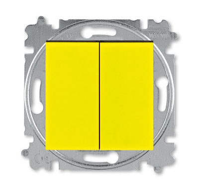 Выключатель ABB Levit двухклавишный без подсветки, цвет жёлтый / дымчатый чёрный