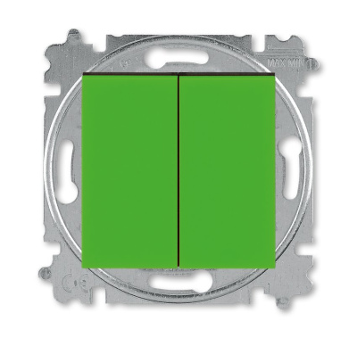 Выключатель ABB Levit двухклавишный без подсветки, цвет зелёный / дымчатый чёрный