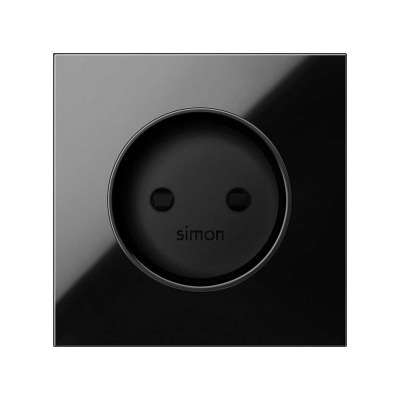 Накладка на розетку Simon Simon 100 без заземления со шторками, цвет черный глянец