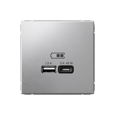Розетка USB type-A и USB type-C 45 Вт быстрая зарядка, Systeme Electric ArtGallery, цвет алюминий