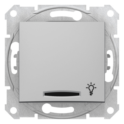 SE Sedna внутр Алюминий Выключатель кнопочный с символом &quot;свет&quot;, с подсветкой 10А 250В IP21 (SDN1800160)