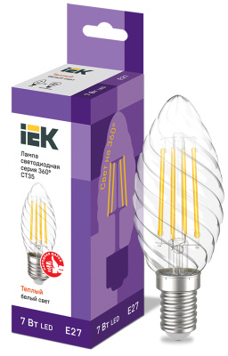 IEK Лампа LED CT35 свеча витая 7Вт 230В 3000К E27 серия 360°