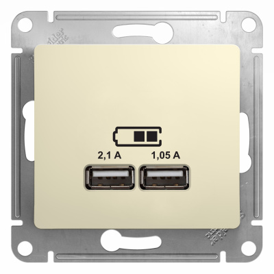 SE Glossa Беж Розетка USB 5В/2,1А, 2х5В/1,05мА