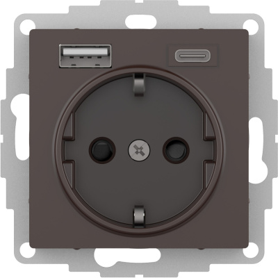 Электрическая розетка с USB type-C и USB type-A Schneider Electric Atlas Design, цвет мокко