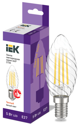 IEK Лампа LED CT35 свеча витая 5Вт 230В 3000К E27 серия 360°