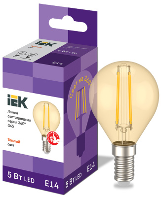 IEK Лампа LED G45 шар золото 5Вт 230В 2700К E14 серия 360°