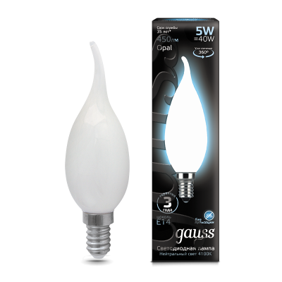 Gauss Лампа Filament Свеча на ветру 5W 450lm 4100К Е14 milky LED