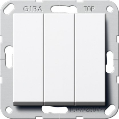 Выключатель Gira E2, E3, E22, Esprit, Event, Standard 55, Studio трехклавишный без подсветки, цвет белый глянцевый