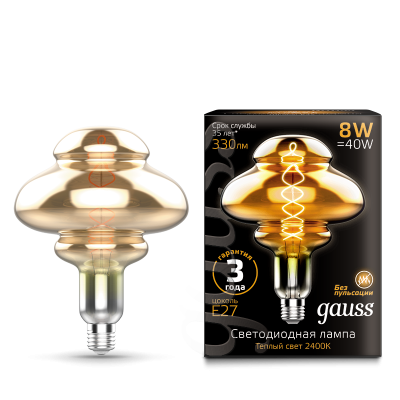 Gauss Лампа Filament BD160 8W 330lm 2400К Е27 gray flexible LED