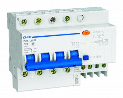 Дифференциальный автоматический выключатель DZ47LE-32 4P 10A 30mA тип AC х-ка С 6kA (CHINT)