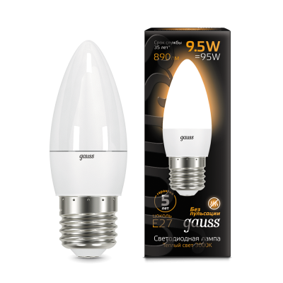 Gauss Лампа Свеча 9.5W 890lm 3000К E27 LED