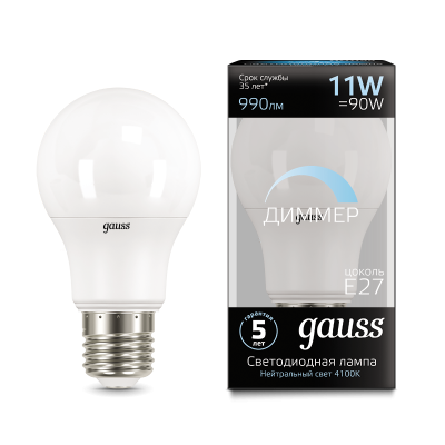 Gauss Лампа A60 11W 990lm 4100К E27 диммируемая LED