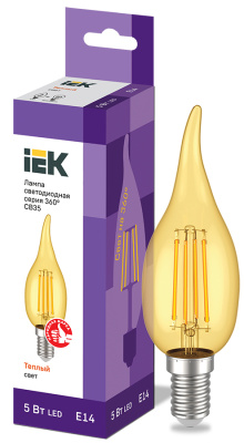 IEK Лампа LED CВ35 свеча на ветру золото 5Вт 230В 2700К E14 серия 360°