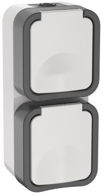 Розетка двойная, вертикальная IEK TORS с заземлением со шторками IP 55, цвет белый