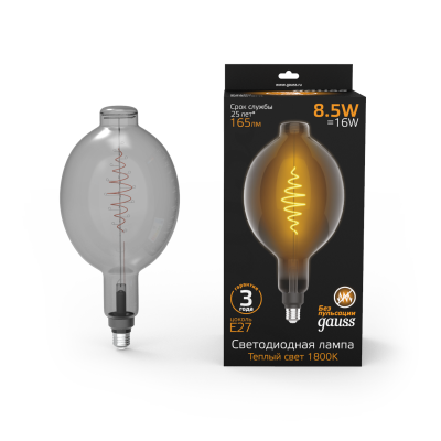 Gauss Лампа Filament BT180 8.5W 165lm 1800К Е27 gray flexible LED